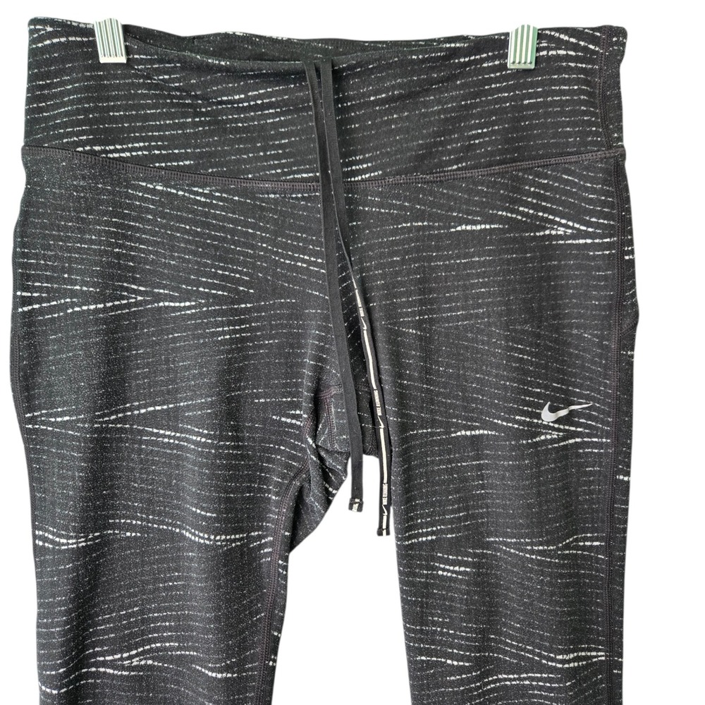 Nike Dri-FIT Womens Medium Running Cropped Leggings Black White‎ Space Dye